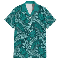 Teal Monstera Family Matching Short Sleeve Bodycon Dress and Hawaiian Shirt Polynesian Tribal Pattern LT01 Dad's Shirt - Short Sleeve Teal - Polynesian Pride