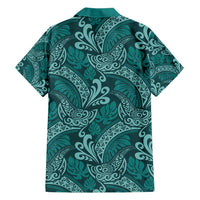 Teal Monstera Family Matching Short Sleeve Bodycon Dress and Hawaiian Shirt Polynesian Tribal Pattern LT01 - Polynesian Pride