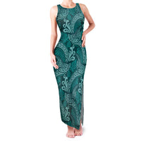 Teal Monstera Family Matching Tank Maxi Dress and Hawaiian Shirt Polynesian Tribal Pattern LT01 Mom's Dress Teal - Polynesian Pride