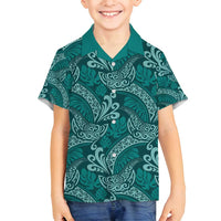 Teal Monstera Family Matching Tank Maxi Dress and Hawaiian Shirt Polynesian Tribal Pattern LT01 Son's Shirt Teal - Polynesian Pride