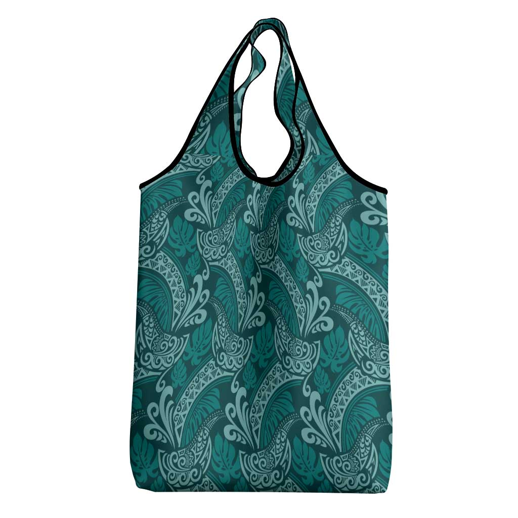 Teal Monstera Grocery Bag Polynesian Tribal Pattern LT01 - Polynesian Pride
