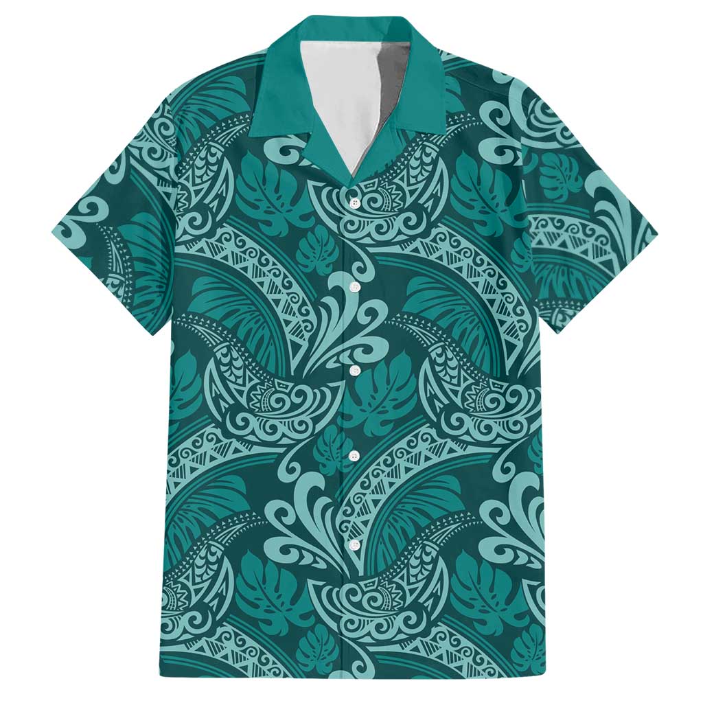 Teal Monstera Hawaiian Shirt Polynesian Tribal Pattern LT01 Teal - Polynesian Pride