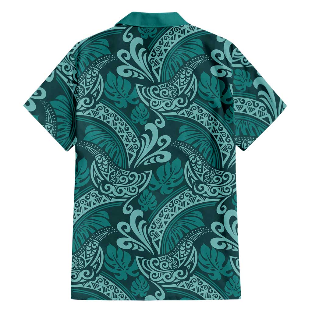 Teal Monstera Hawaiian Shirt Polynesian Tribal Pattern LT01 - Polynesian Pride