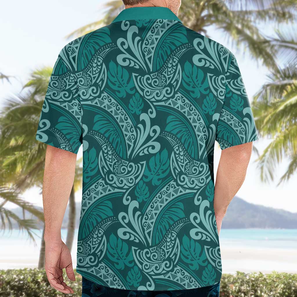 Teal Monstera Hawaiian Shirt Polynesian Tribal Pattern LT01 - Polynesian Pride