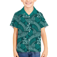 Teal Monstera Kid Hawaiian Shirt Polynesian Tribal Pattern LT01 Kid Teal - Polynesian Pride