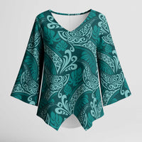 Teal Monstera Kimono Sleeve Blouse Polynesian Tribal Pattern LT01 Female Teal - Polynesian Pride