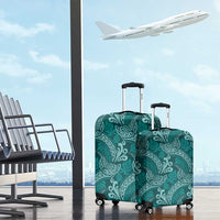Teal Monstera Luggage Cover Polynesian Tribal Pattern - Polynesian Pride