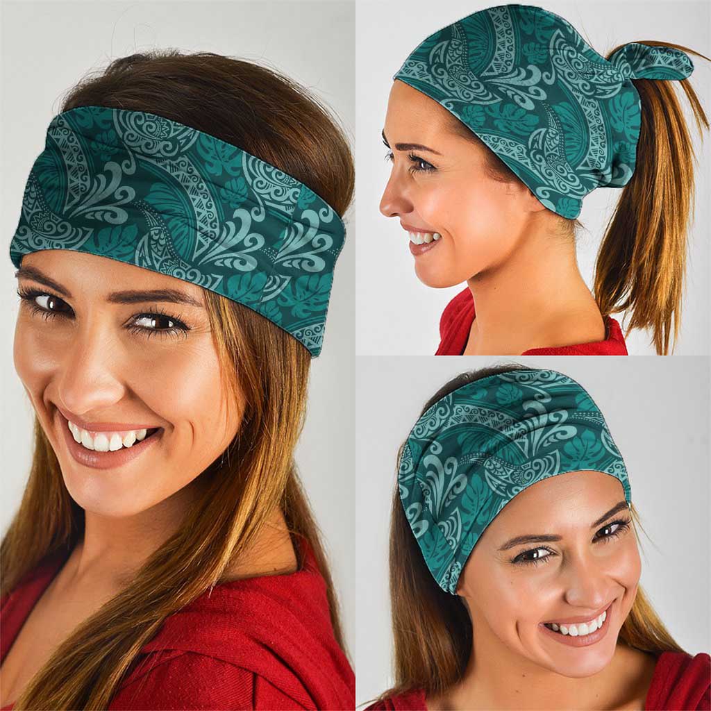 Teal Monstera Neck Gaiter Polynesian Tribal Pattern - Polynesian Pride