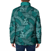 Teal Monstera Padded Jacket Polynesian Tribal Pattern LT01 - Polynesian Pride