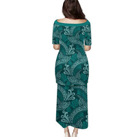 Teal Monstera Puletasi Polynesian Tribal Pattern - Polynesian Pride