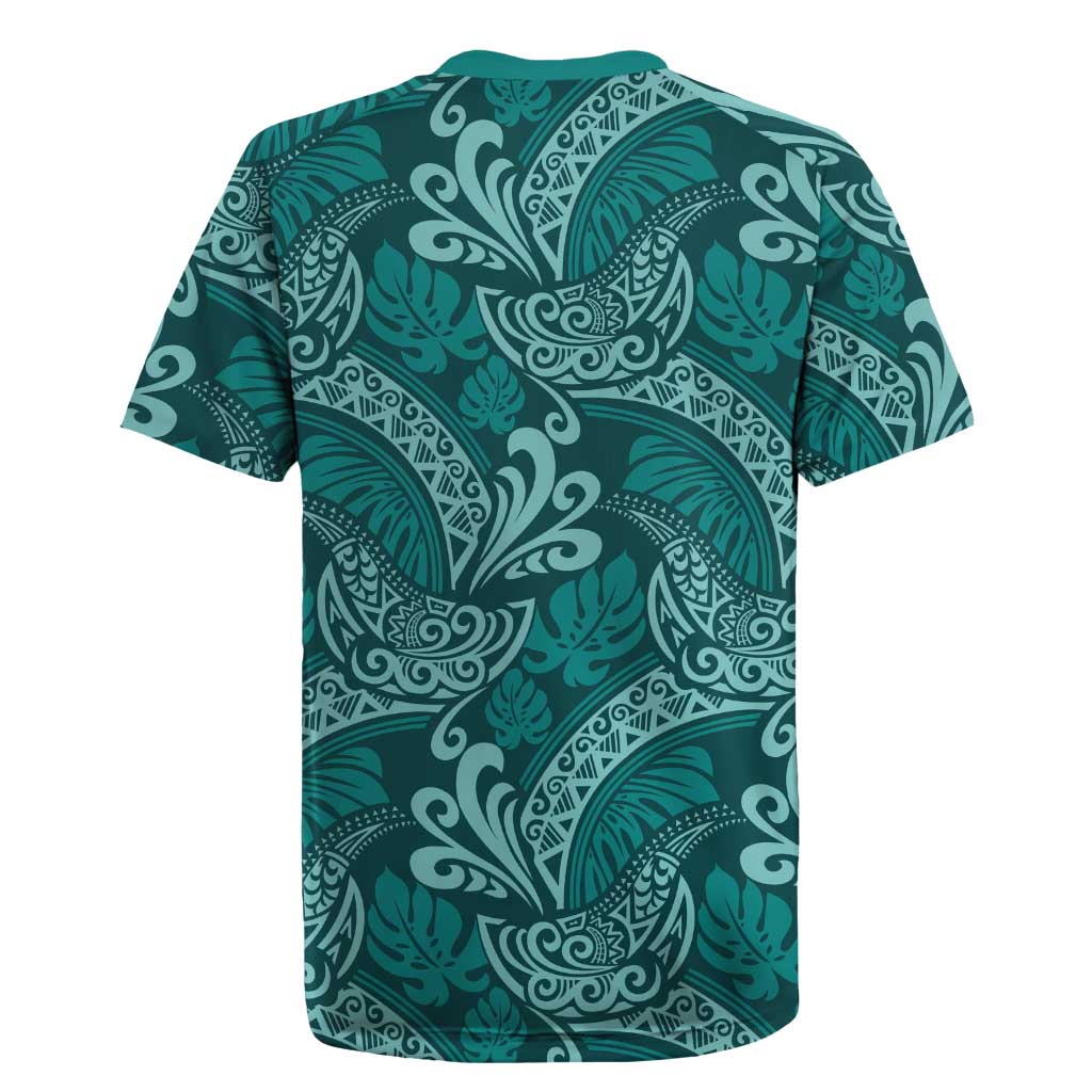 Teal Monstera Rugby Jersey Polynesian Tribal Pattern LT01 - Polynesian Pride