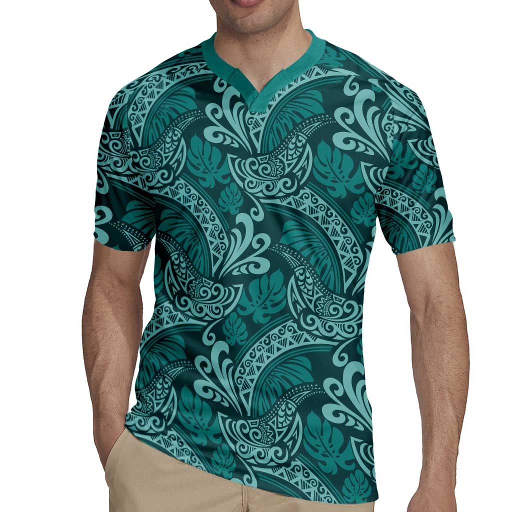 Teal Monstera Rugby Jersey Polynesian Tribal Pattern LT01 - Polynesian Pride