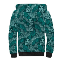 Teal Monstera Sherpa Hoodie Polynesian Tribal Pattern LT01 - Polynesian Pride