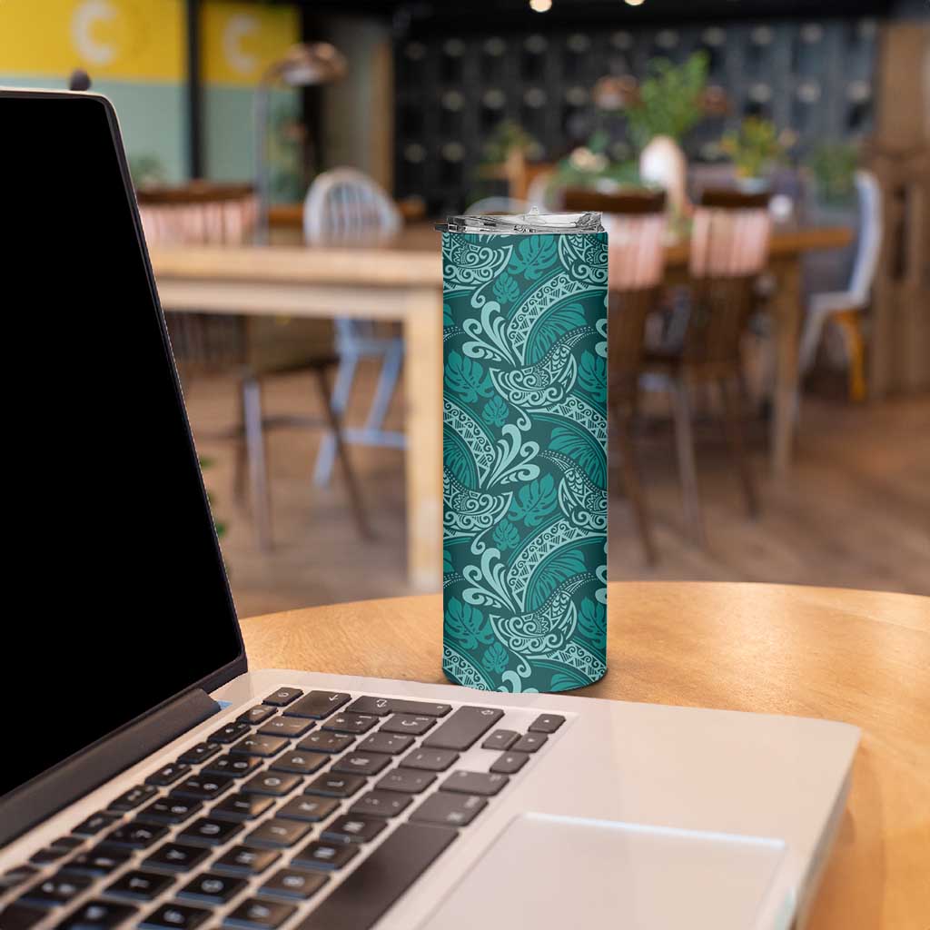 Teal Monstera Skinny Tumbler Polynesian Tribal Pattern LT01 - Polynesian Pride