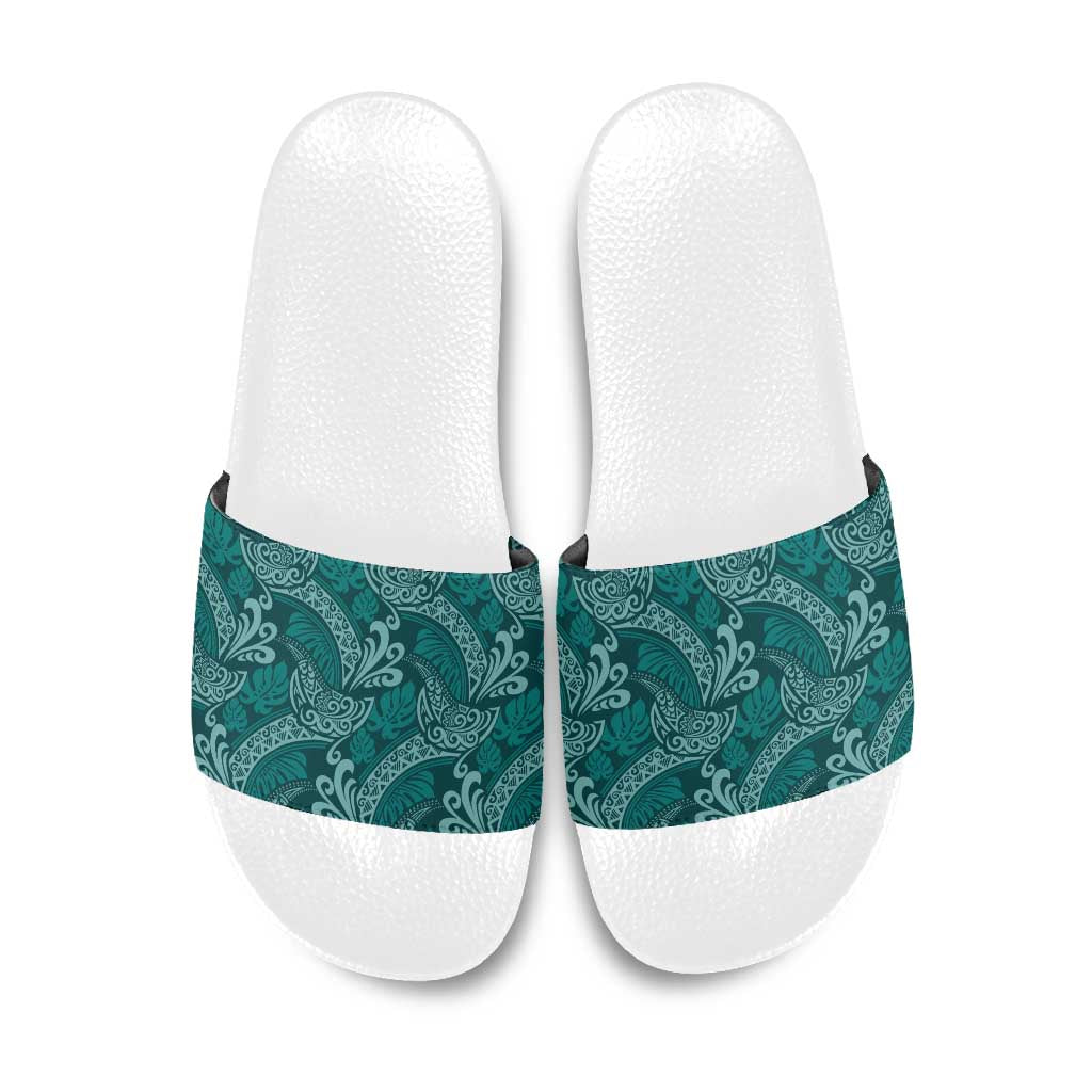 Teal Monstera Slide Sandals Polynesian Tribal Pattern LT01 Teal - Polynesian Pride