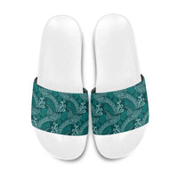 Teal Monstera Slide Sandals Polynesian Tribal Pattern LT01 Teal - Polynesian Pride