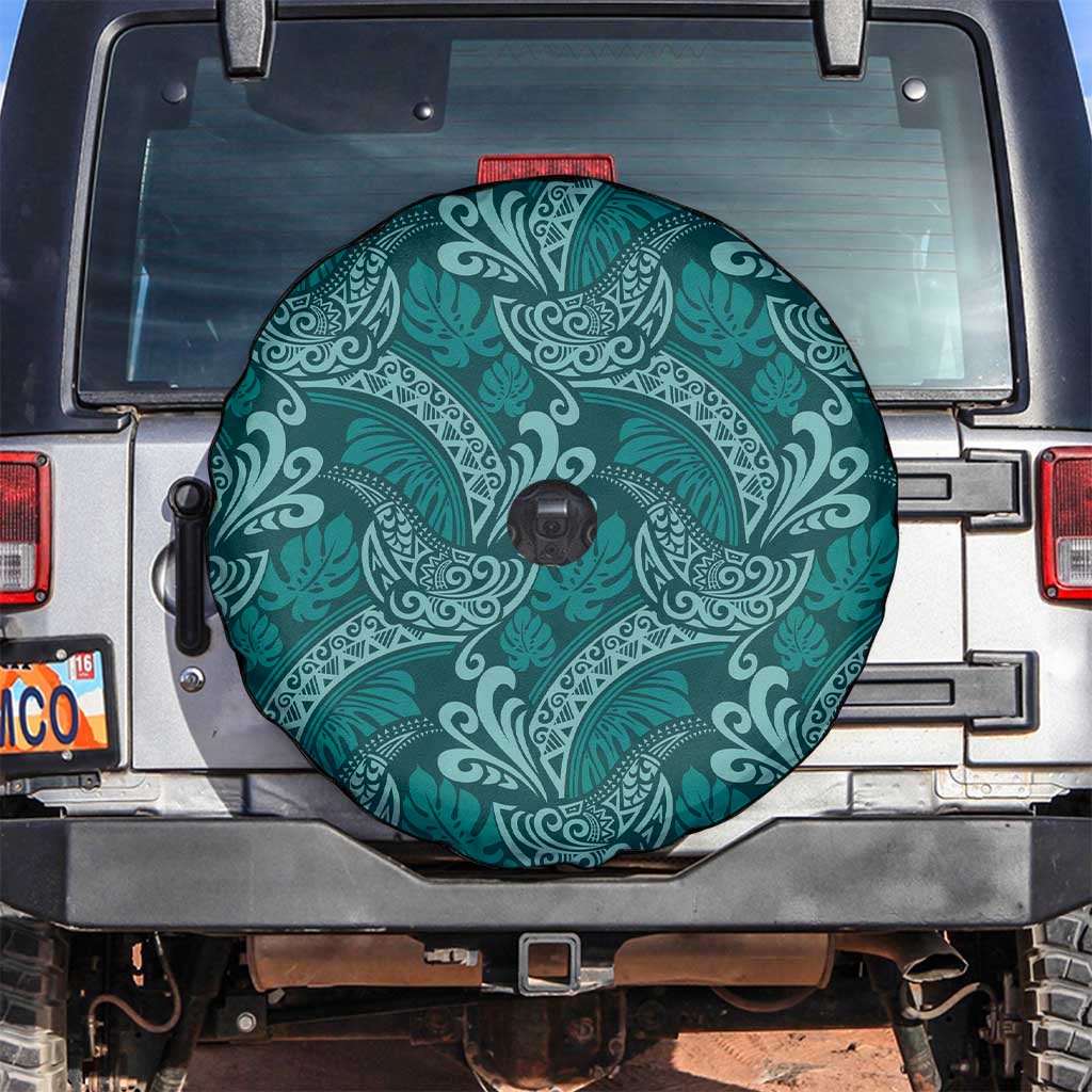 Teal Monstera Spare Tire Cover Polynesian Tribal Pattern LT01 Teal - Polynesian Pride