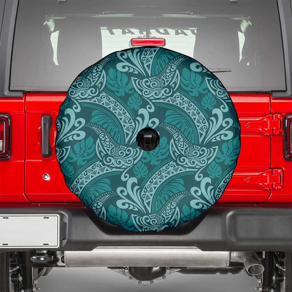 Teal Monstera Spare Tire Cover Polynesian Tribal Pattern LT01 - Polynesian Pride