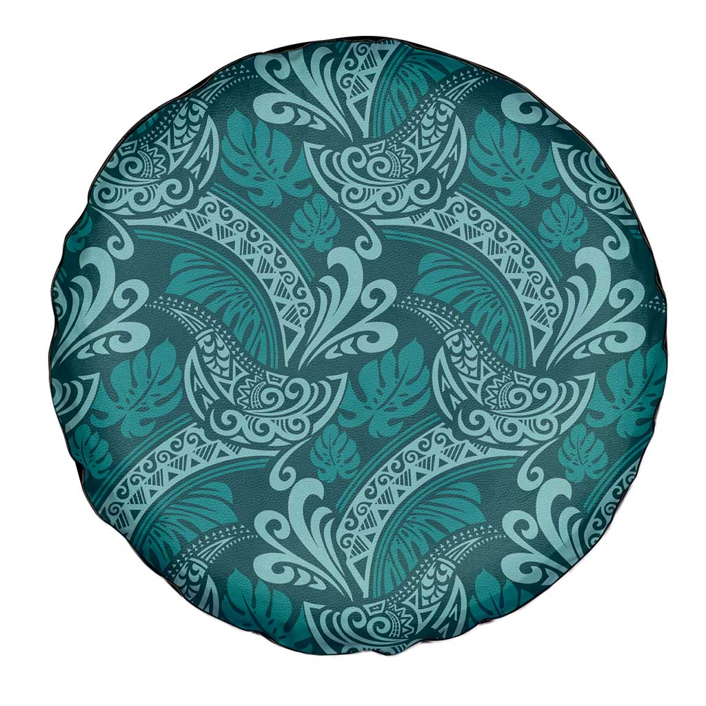 Teal Monstera Spare Tire Cover Polynesian Tribal Pattern LT01 - Polynesian Pride