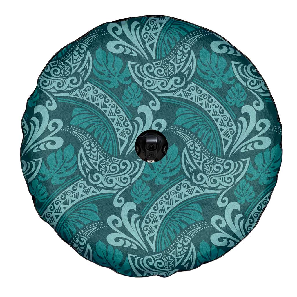 Teal Monstera Spare Tire Cover Polynesian Tribal Pattern LT01 - Polynesian Pride