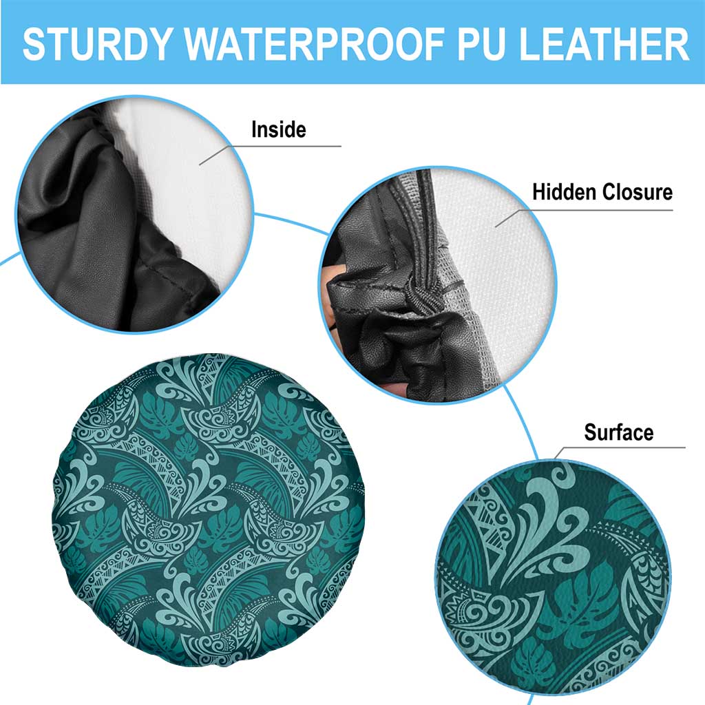 Teal Monstera Spare Tire Cover Polynesian Tribal Pattern LT01 - Polynesian Pride