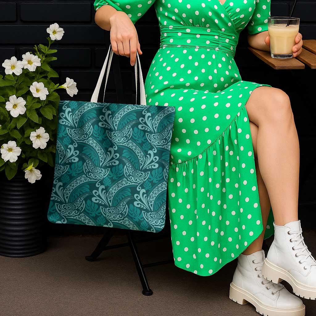 Teal Monstera Tote Bag Polynesian Tribal Pattern LT01 - Polynesian Pride