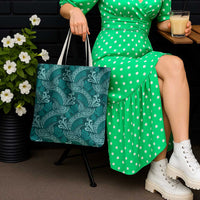 Teal Monstera Tote Bag Polynesian Tribal Pattern LT01 - Polynesian Pride