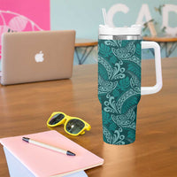 Teal Monstera Tumbler With Handle Polynesian Tribal Pattern LT01 - Polynesian Pride