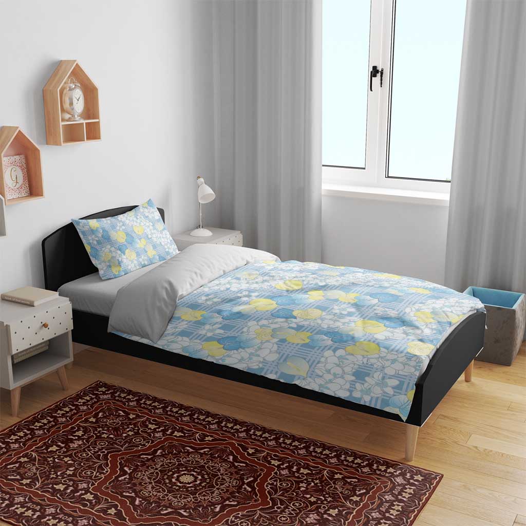 Anthurium Plumeria Lei Pastel Bedding Set Blue Hawaiian Splendid Palaka