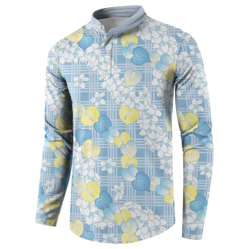 Anthurium Plumeria Lei Pastel Button Sweatshirt Blue Hawaiian Splendid Palaka