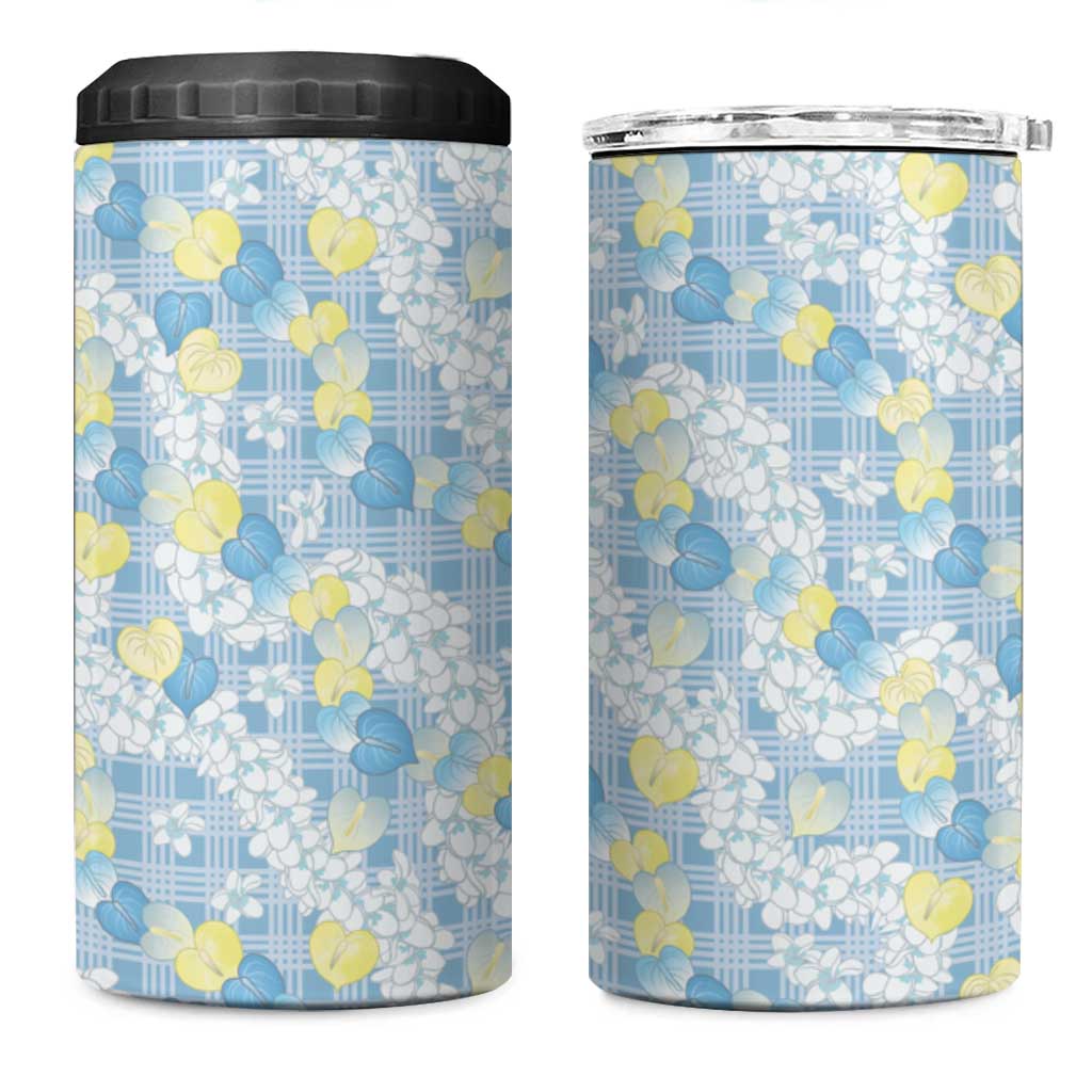 Anthurium Plumeria Lei Pastel 4 in 1 Can Cooler Tumbler Blue Hawaiian Splendid Palaka LT01 One Size: 16 oz Blue - Polynesian Pride