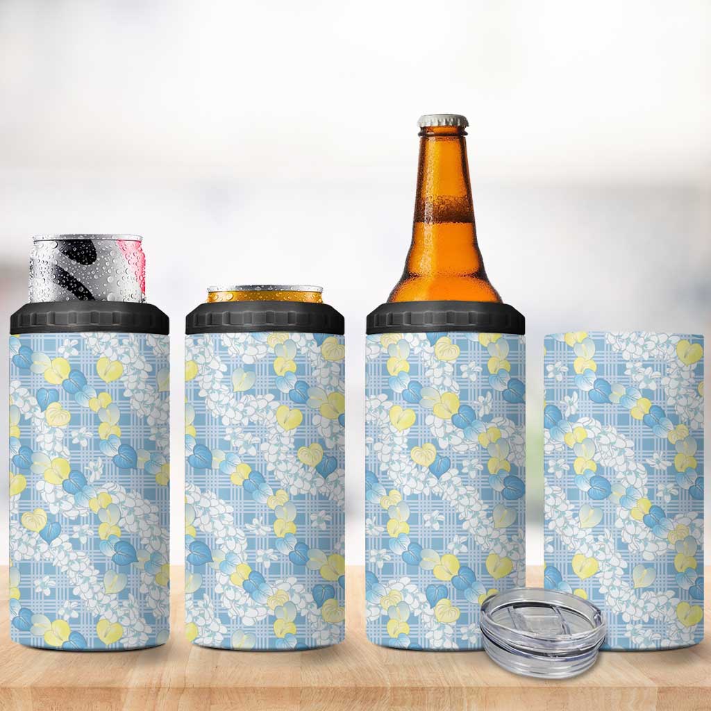 Anthurium Plumeria Lei Pastel 4 in 1 Can Cooler Tumbler Blue Hawaiian Splendid Palaka LT01 - Polynesian Pride