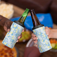 Anthurium Plumeria Lei Pastel 4 in 1 Can Cooler Tumbler Blue Hawaiian Splendid Palaka LT01 - Polynesian Pride