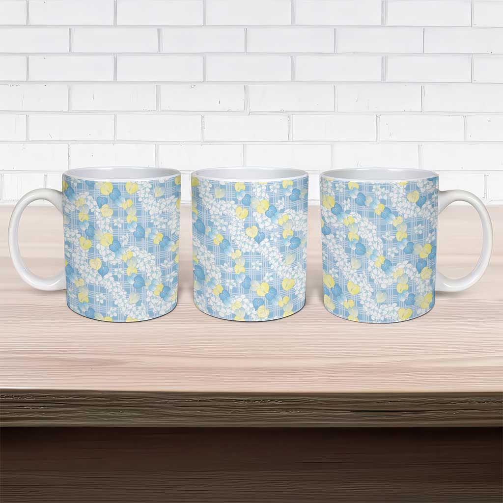 Anthurium Plumeria Lei Pastel Ceramic Mug Blue Hawaiian Splendid Palaka