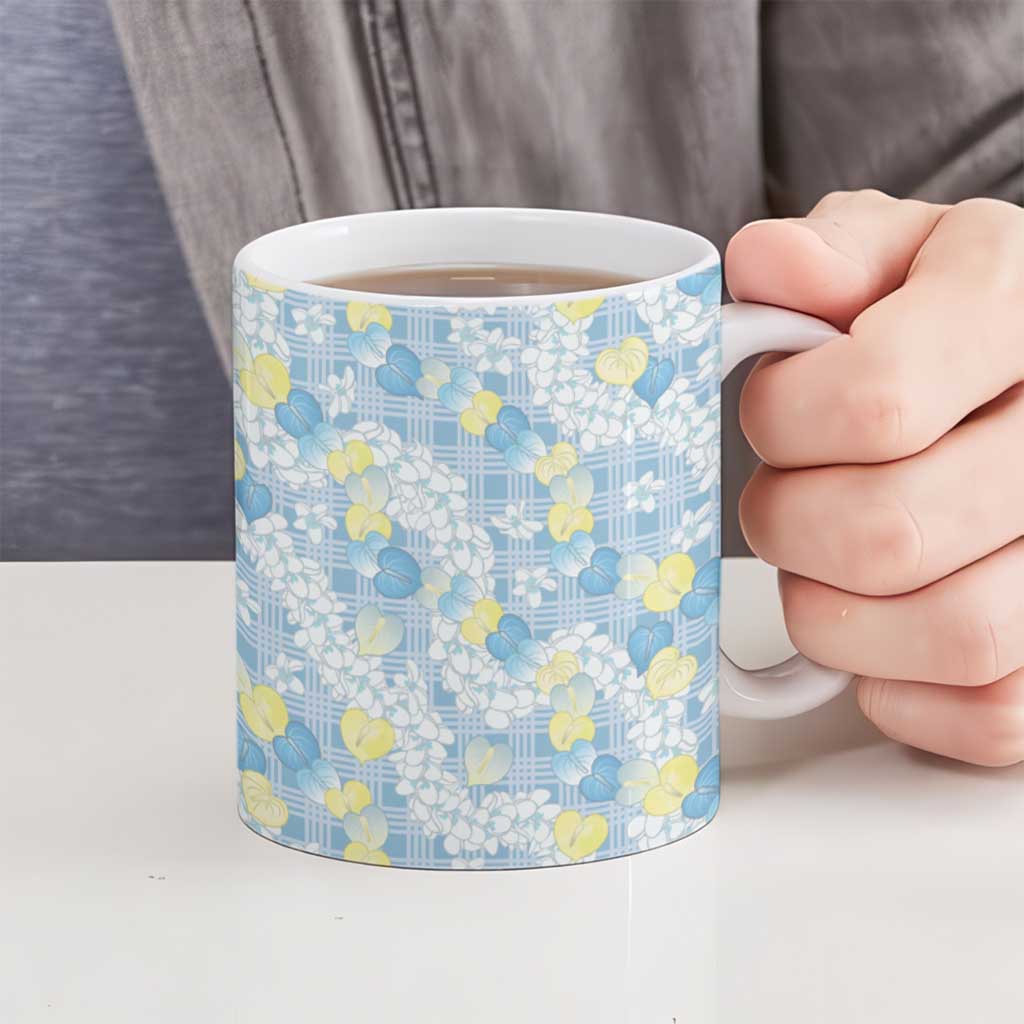 Anthurium Plumeria Lei Pastel Ceramic Mug Blue Hawaiian Splendid Palaka