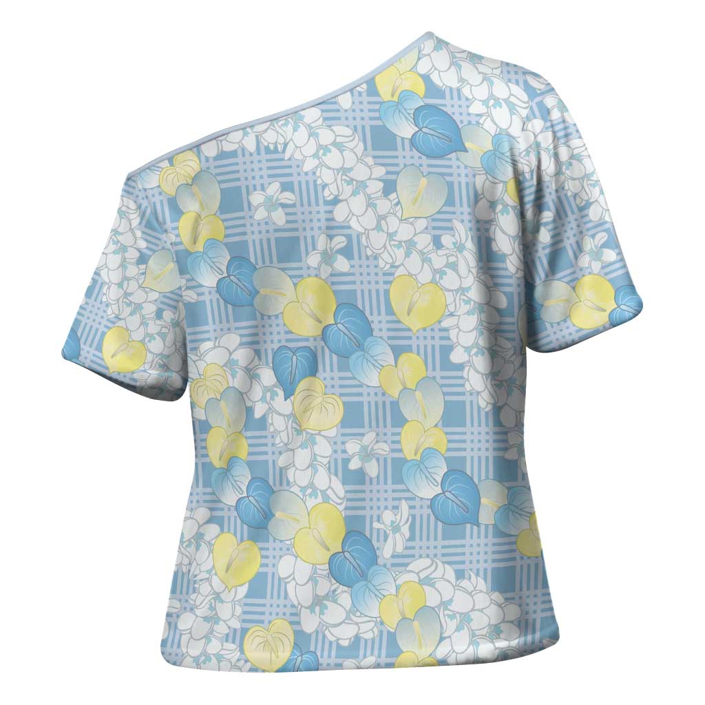 Anthurium Plumeria Lei Pastel Cross Shoulder Shirt Blue Hawaiian Splendid Palaka