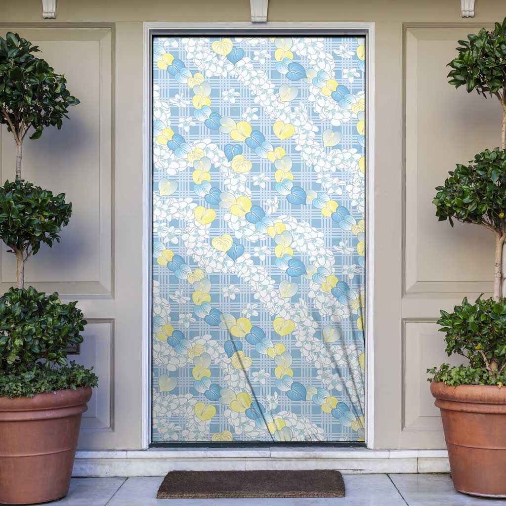 Anthurium Plumeria Lei Pastel Door Cover Blue Hawaiian Splendid Palaka LT01 Blue - Polynesian Pride