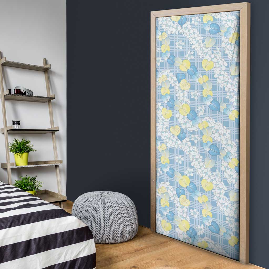 Anthurium Plumeria Lei Pastel Door Cover Blue Hawaiian Splendid Palaka LT01 - Polynesian Pride