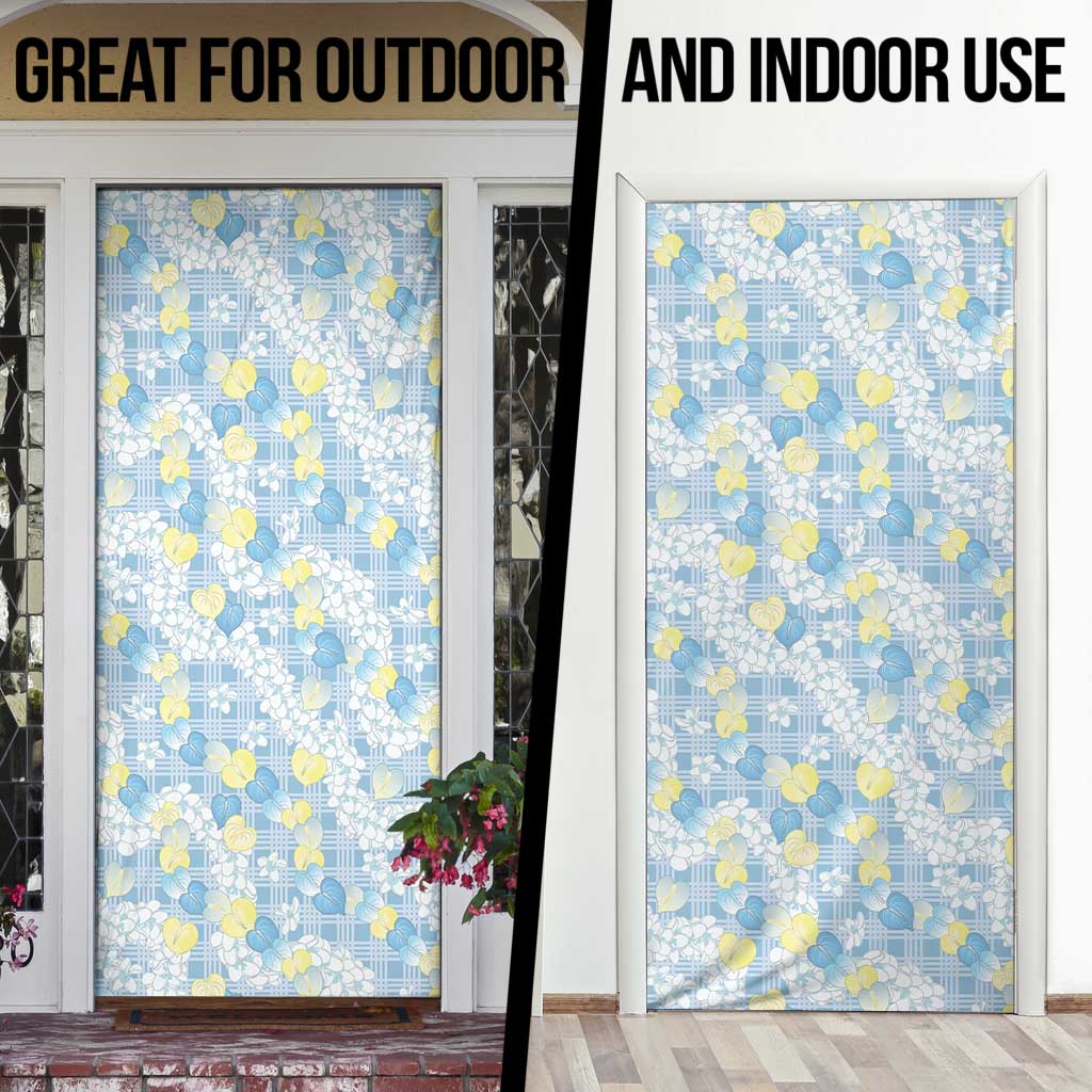 Anthurium Plumeria Lei Pastel Door Cover Blue Hawaiian Splendid Palaka LT01 - Polynesian Pride
