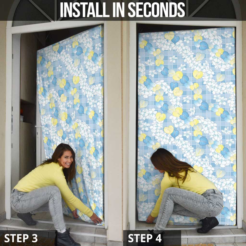 Anthurium Plumeria Lei Pastel Door Cover Blue Hawaiian Splendid Palaka LT01 - Polynesian Pride