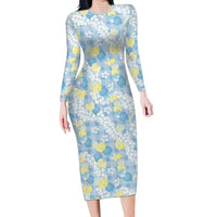 Anthurium Plumeria Lei Pastel Family Matching Long Sleeve Bodycon Dress and Hawaiian Shirt Blue Hawaiian Splendid Palaka