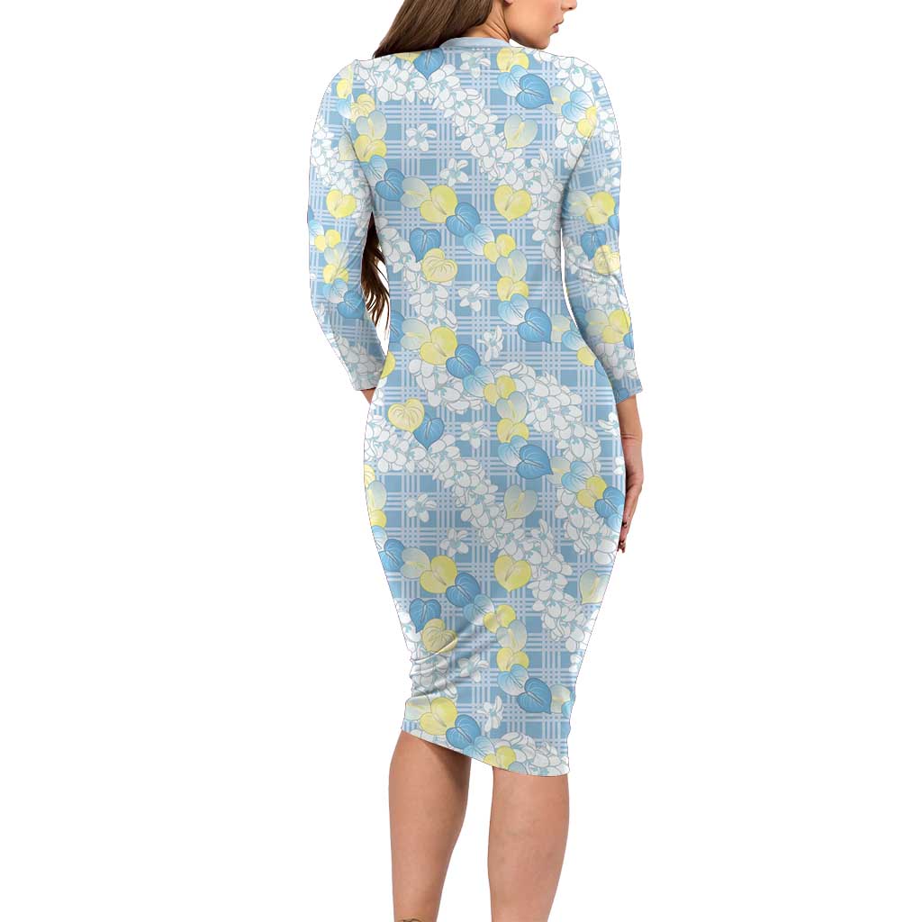 Anthurium Plumeria Lei Pastel Family Matching Long Sleeve Bodycon Dress and Hawaiian Shirt Blue Hawaiian Splendid Palaka