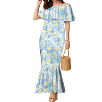 Anthurium Plumeria Lei Pastel Family Matching Mermaid Dress and Hawaiian Shirt Blue Hawaiian Splendid Palaka