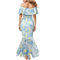 Anthurium Plumeria Lei Pastel Family Matching Mermaid Dress and Hawaiian Shirt Blue Hawaiian Splendid Palaka
