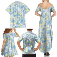 Anthurium Plumeria Lei Pastel Family Matching Summer Maxi Dress and Hawaiian Shirt Blue Hawaiian Splendid Palaka