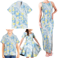 Anthurium Plumeria Lei Pastel Family Matching Tank Maxi Dress and Hawaiian Shirt Blue Hawaiian Splendid Palaka