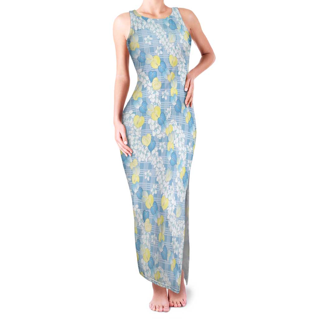 Anthurium Plumeria Lei Pastel Family Matching Tank Maxi Dress and Hawaiian Shirt Blue Hawaiian Splendid Palaka