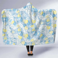 Anthurium Plumeria Lei Pastel Hooded Blanket Blue Hawaiian Splendid Palaka LT01 One Size Blue - Polynesian Pride