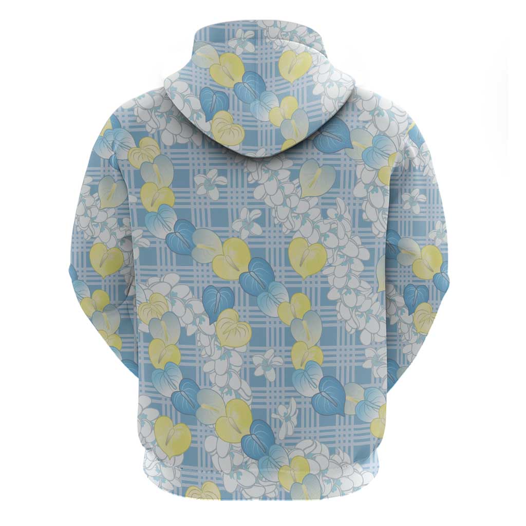 Anthurium Plumeria Lei Pastel Hoodie Blue Hawaiian Splendid Palaka