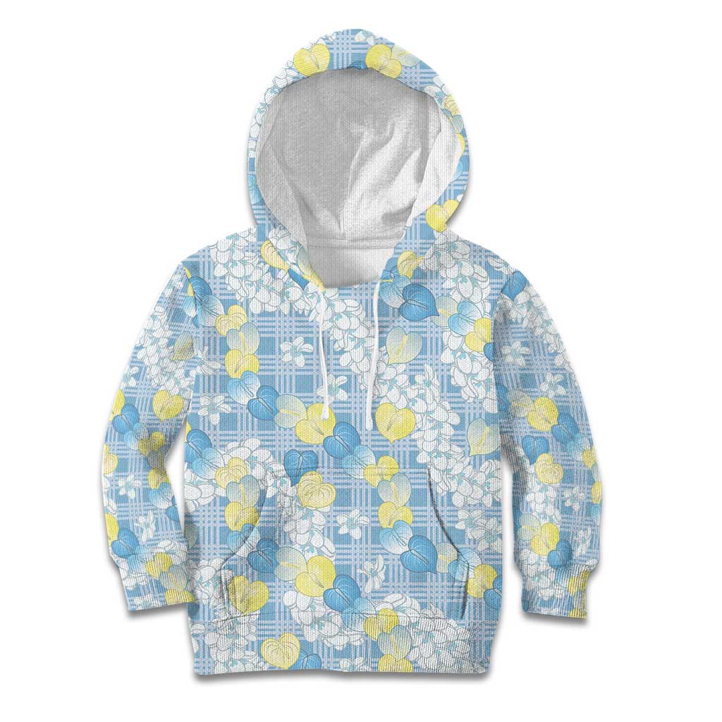 Anthurium Plumeria Lei Pastel Kid Hoodie Blue Hawaiian Splendid Palaka